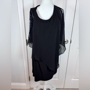 Ignite Evenings Black Chiffon Overlay Dress 12 Mother of the Bride Formal